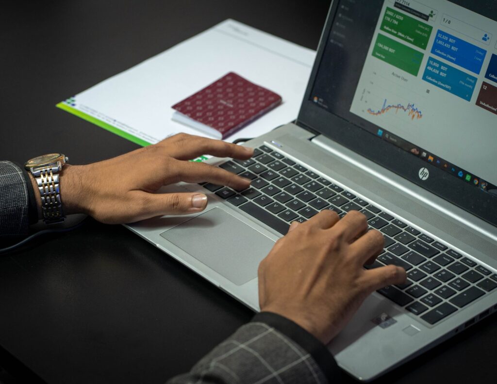 Laptop showing a search traffic graph used to track Google algorithm updates