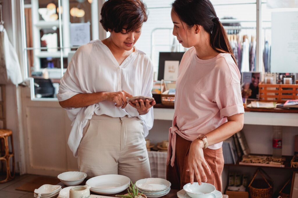 Shopper checking product recommendations on a smartphone