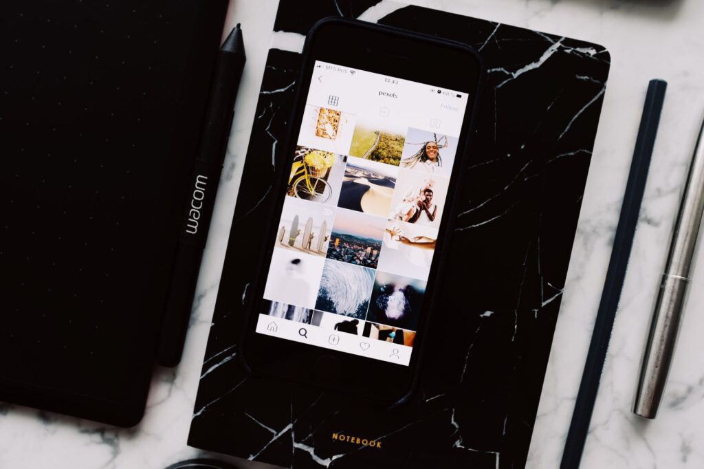 Smartphone with the Instagram app open, used to pick Instagram hashtags